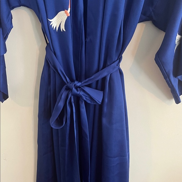 Vintage Natori Embroidered Satin Bathrobe Dressing‎ Gown Blue Floral Blue - Picture 7 of 7